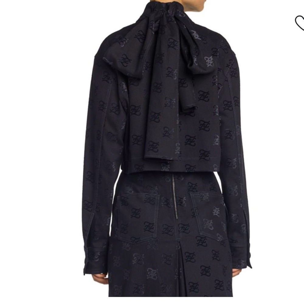 Fendi 100% authentic Black Monogram FF motifs cropped Jacket top coat bow small